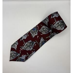 VTG Golf Themed Burgundy Silk Neck Tie by Resilio Made In U.S.A.